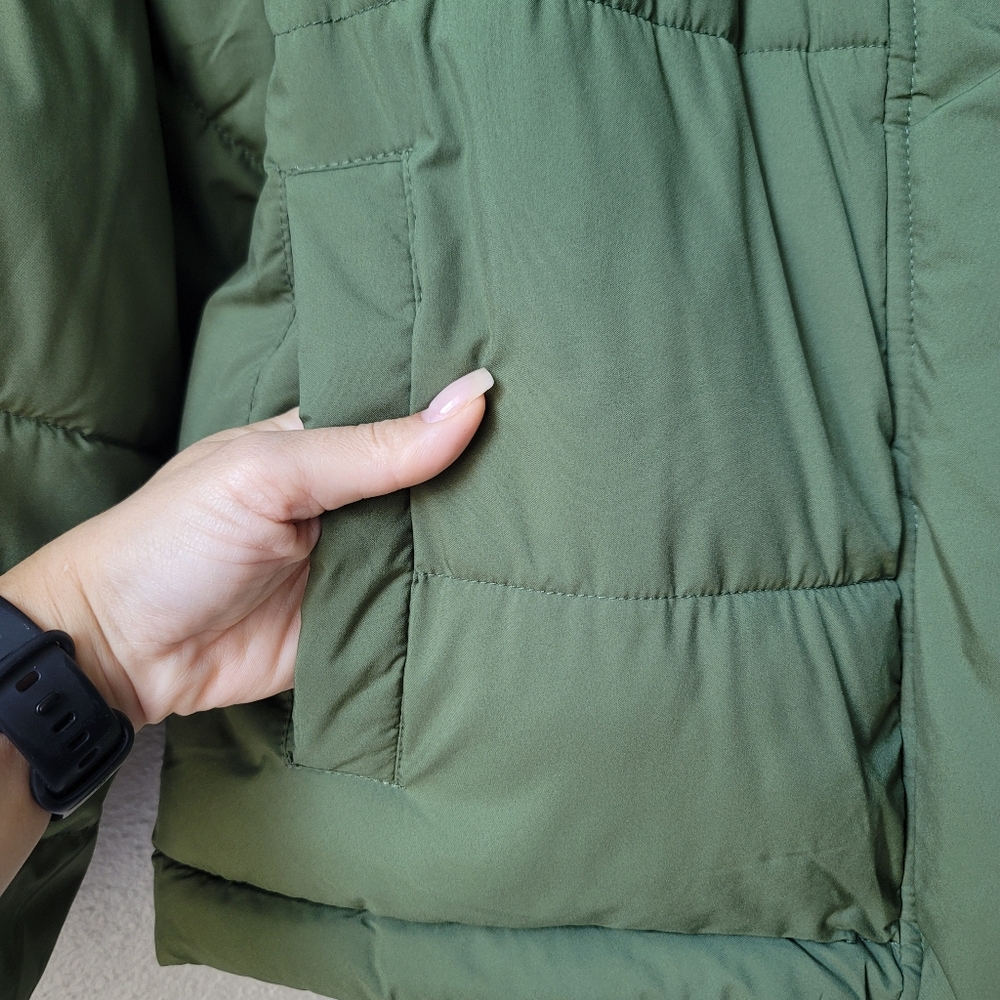 American Eagle The Big Puffy Reversible Hooded Coat Size Medium In Olive - Picture 7 of 14